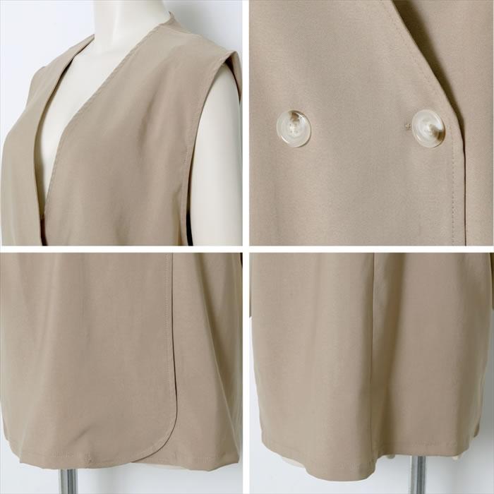 旬の肩広のシルエット 女性らしく柔らかい印象のダブルボタンスリーブレスジャケット ジレ |  | 08