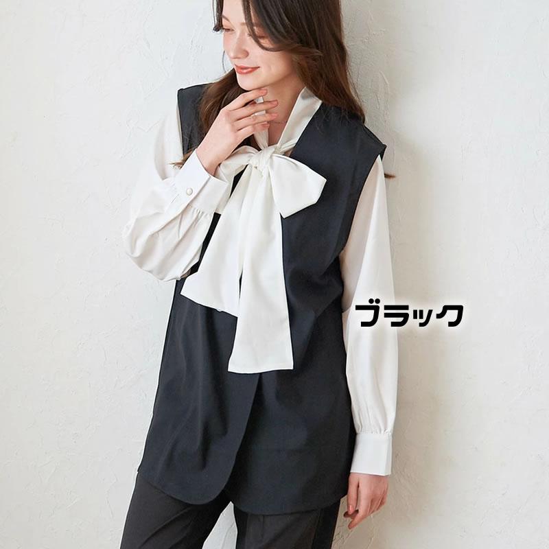 旬の肩広のシルエット 女性らしく柔らかい印象のダブルボタンスリーブレスジャケット ジレ |  | 01