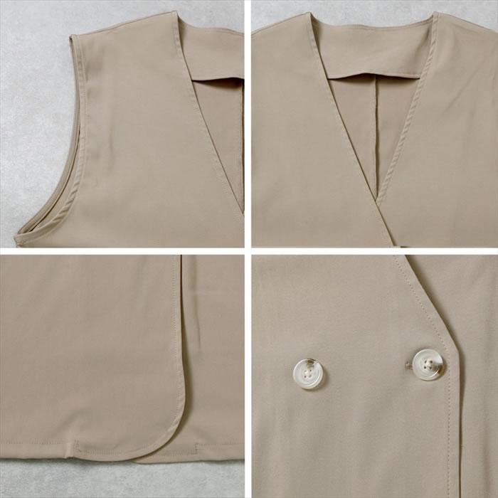 旬の肩広のシルエット 女性らしく柔らかい印象のダブルボタンスリーブレスジャケット ジレ |  | 09