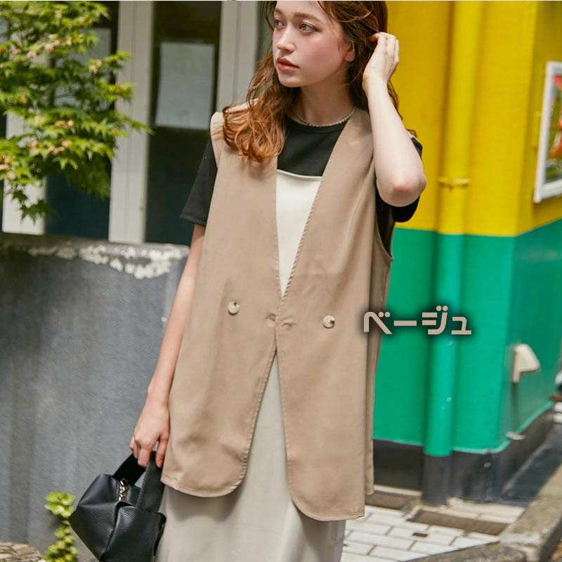旬の肩広のシルエット 女性らしく柔らかい印象のダブルボタンスリーブレスジャケット ジレ |  | 06
