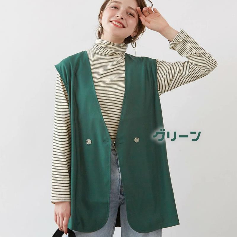 旬の肩広のシルエット 女性らしく柔らかい印象のダブルボタンスリーブレスジャケット ジレ |  | 02