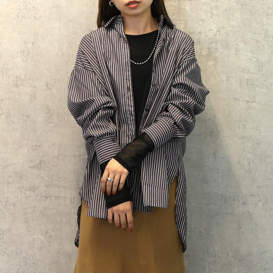 ゆったりシルエットの袖開きストライプ長袖シャツ 2way ブラウス トップス |  | 10