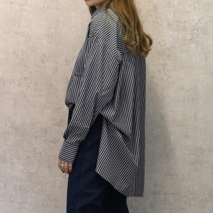 ゆったりシルエットの袖開きストライプ長袖シャツ 2way ブラウス トップス |  | 13