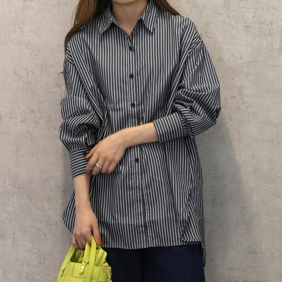 ゆったりシルエットの袖開きストライプ長袖シャツ 2way ブラウス トップス |  | 14