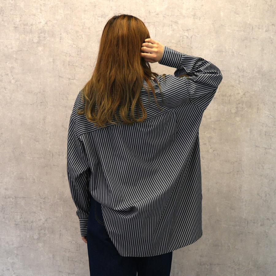 ゆったりシルエットの袖開きストライプ長袖シャツ 2way ブラウス トップス |  | 15