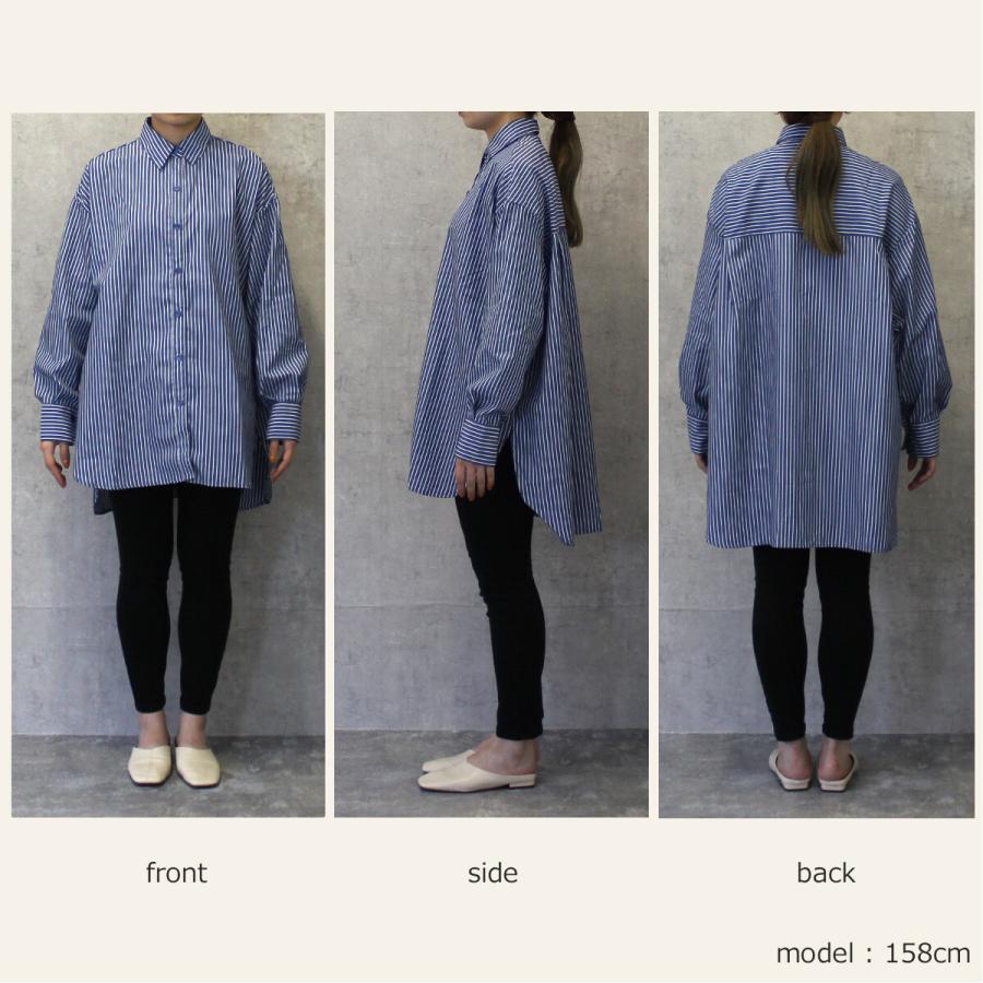 ゆったりシルエットの袖開きストライプ長袖シャツ 2way ブラウス トップス |  | 17