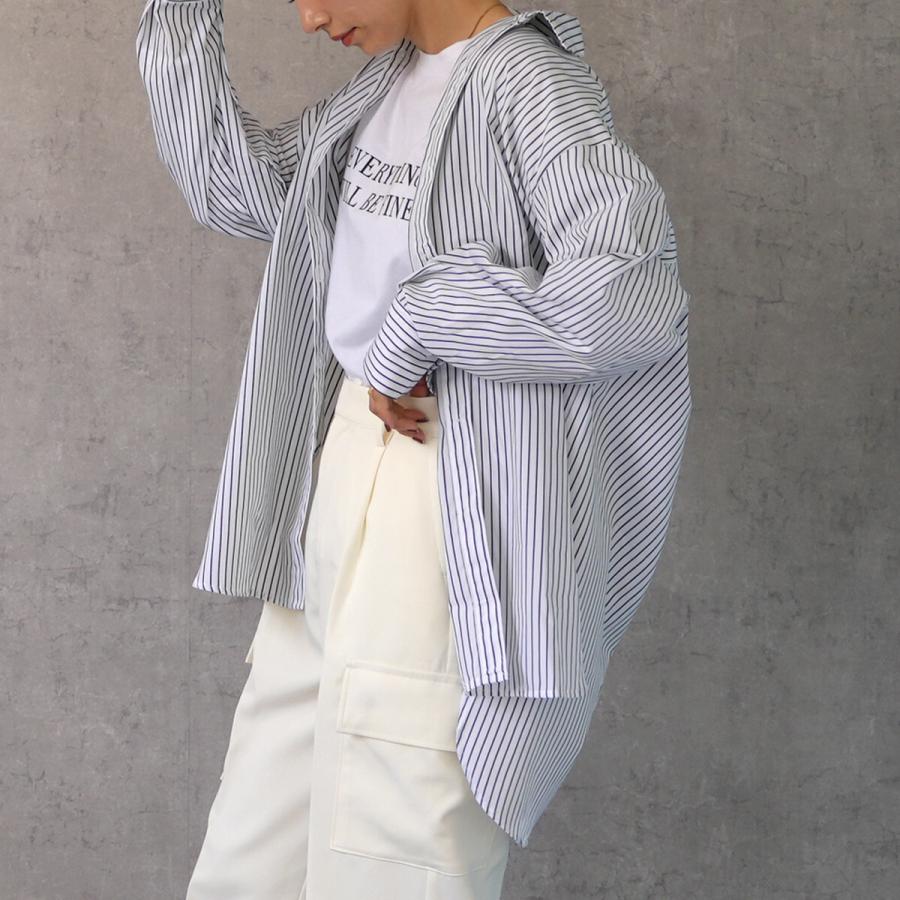 ゆったりシルエットの袖開きストライプ長袖シャツ 2way ブラウス トップス |  | 03