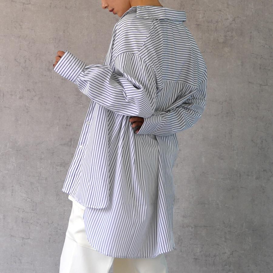 ゆったりシルエットの袖開きストライプ長袖シャツ 2way ブラウス トップス |  | 04