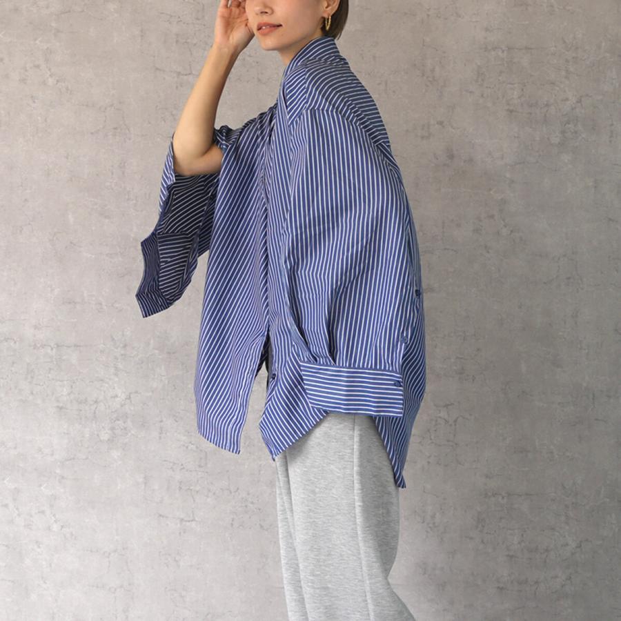 ゆったりシルエットの袖開きストライプ長袖シャツ 2way ブラウス トップス |  | 06