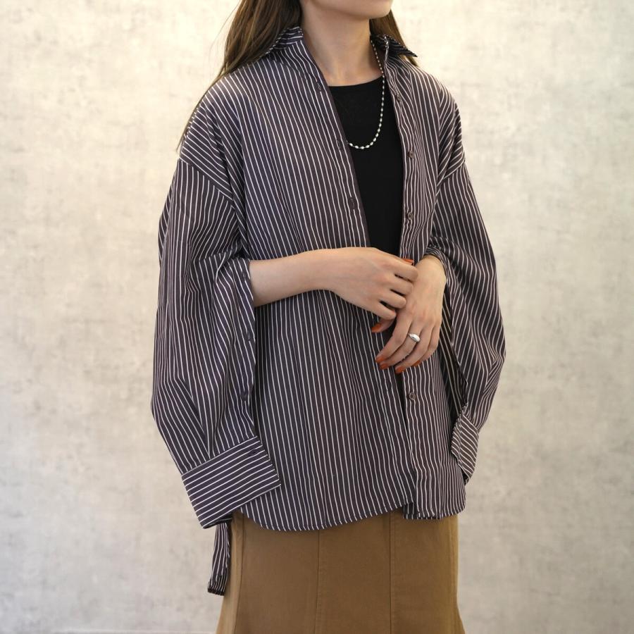 ゆったりシルエットの袖開きストライプ長袖シャツ 2way ブラウス トップス |  | 08