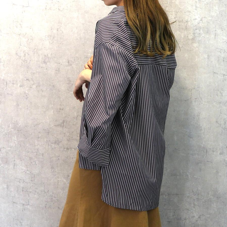 ゆったりシルエットの袖開きストライプ長袖シャツ 2way ブラウス トップス |  | 09