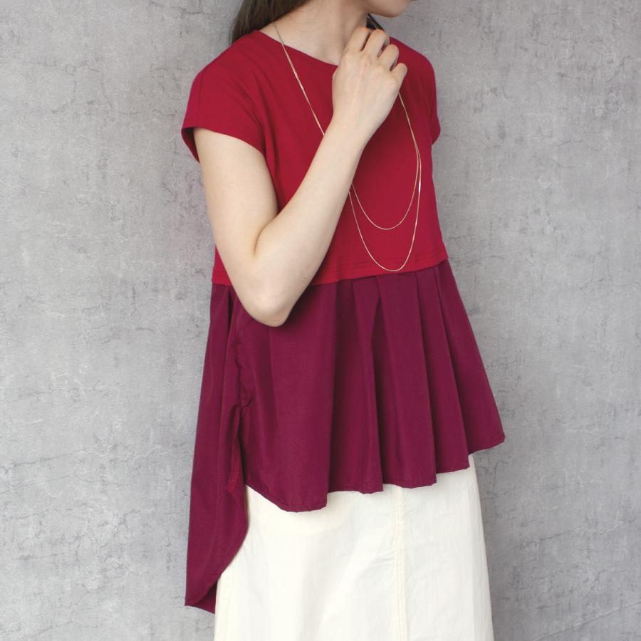 胸下からの異素材切り替えのフレアラインが上品なタックフレアーTシャツ |  | 10