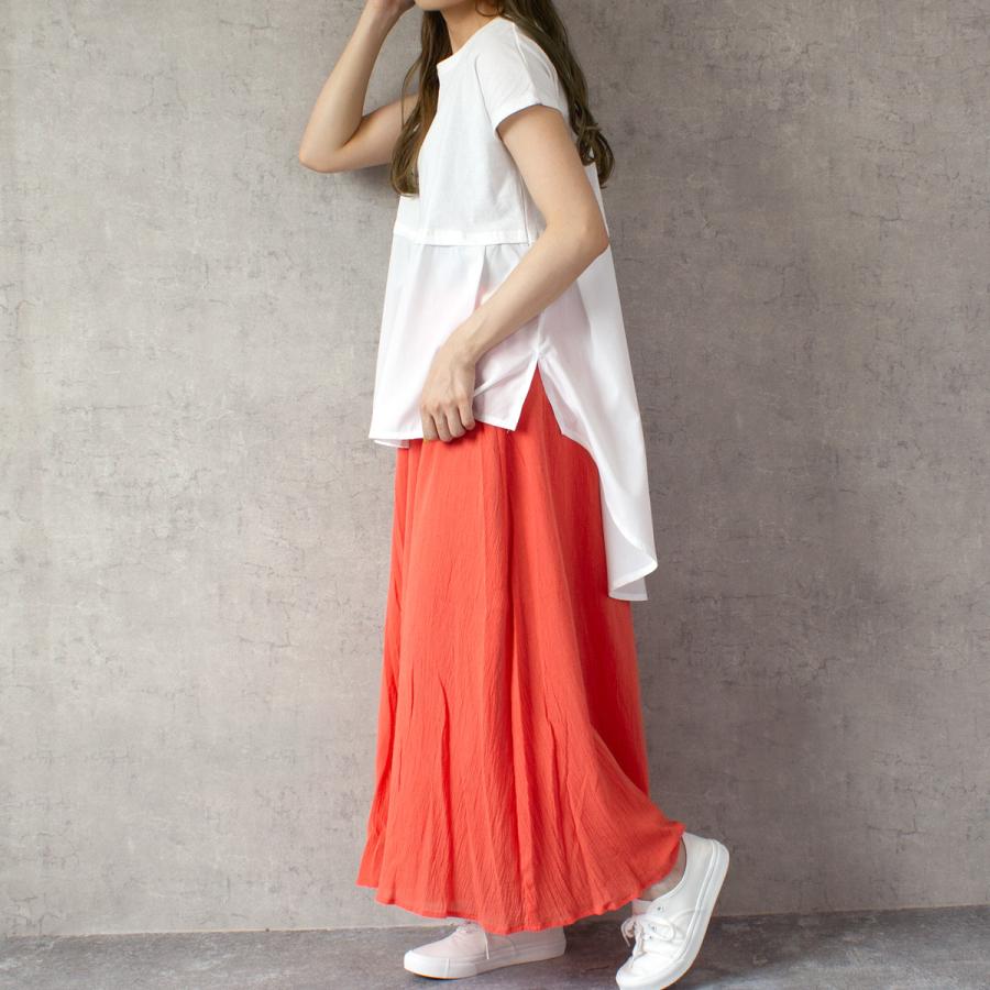 胸下からの異素材切り替えのフレアラインが上品なタックフレアーTシャツ |  | 02