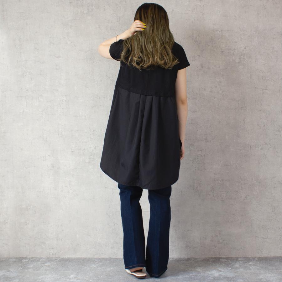 胸下からの異素材切り替えのフレアラインが上品なタックフレアーTシャツ |  | 05