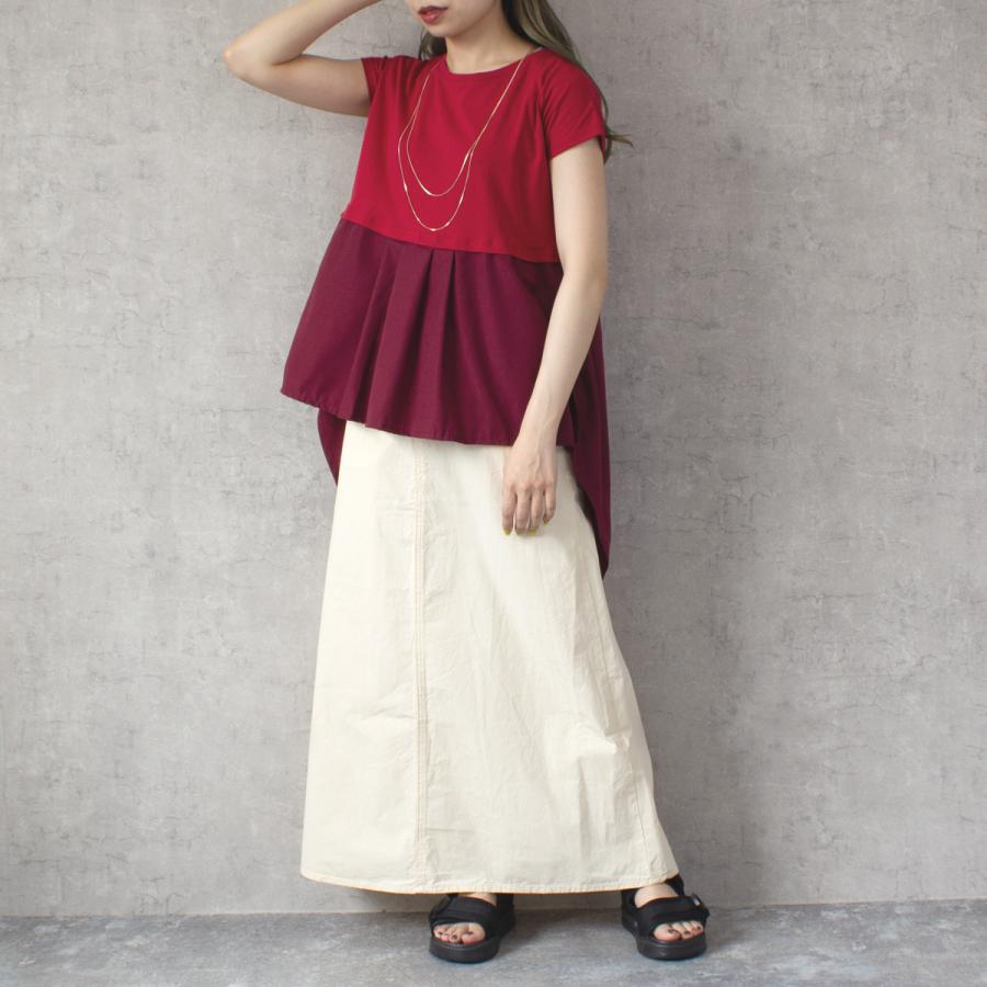 胸下からの異素材切り替えのフレアラインが上品なタックフレアーTシャツ |  | 09