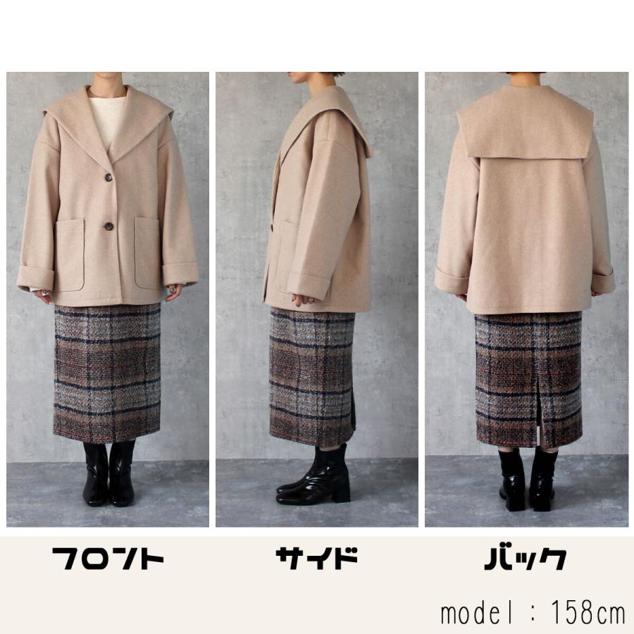 セーラーカラーのバックスタイルがポイントのミドル丈ジャケットコート |  | 15