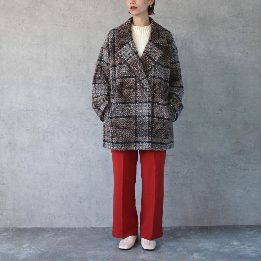 落ち着いたトーンにポイントカラーがあしらわれたリングチェックダブルジャケット |  | 01