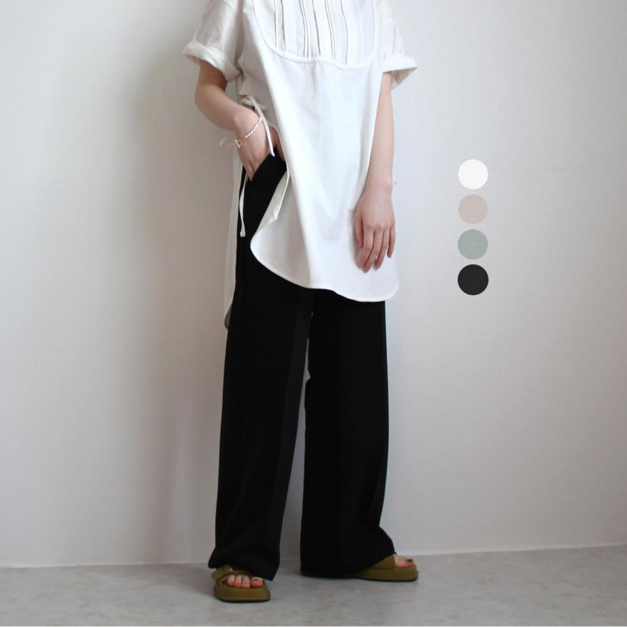 落ち感のあるストレートシルエット ハイウエストデザイン ワイドロングパンツ | 