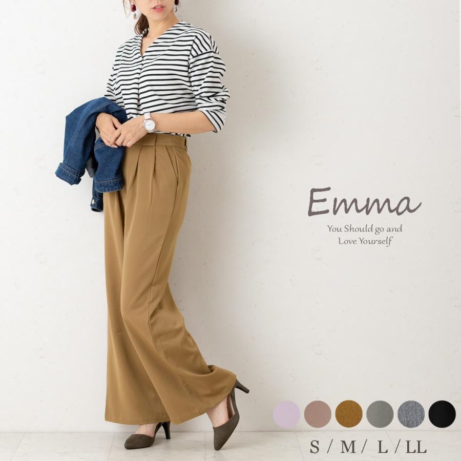 肌触りも良く少し光沢があり柔らか きれいなシルエットが特徴のツータックフレアワイドパンツ |  | 02