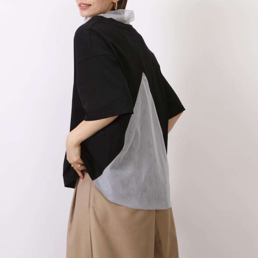 首元のレースと背中の切り替えがポイントのフレアラインTシャツ | 