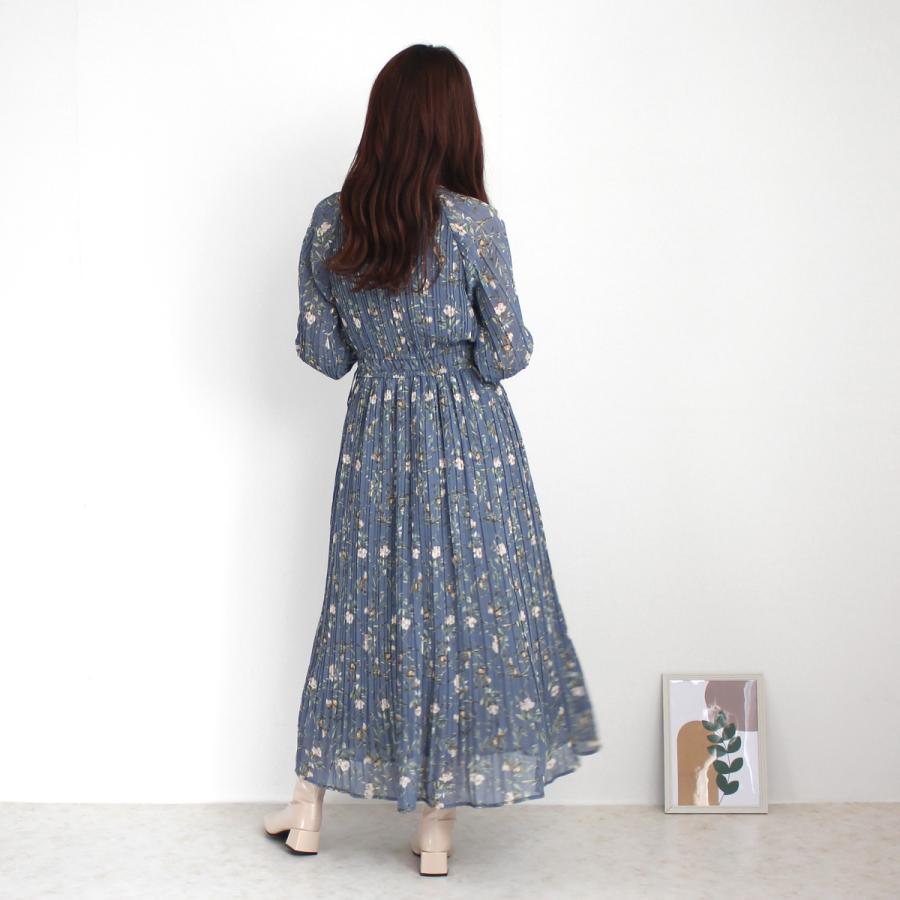 花柄の柔らかなシフォン素材にプリーツ加工を施した女性のやさしさが際立つ花柄プリントプリーツワンピース |  | 04