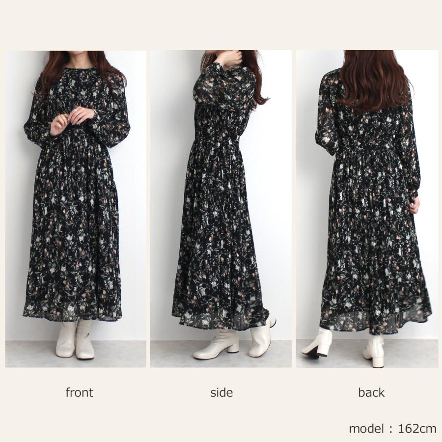 花柄の柔らかなシフォン素材にプリーツ加工を施した女性のやさしさが際立つ花柄プリントプリーツワンピース |  | 08
