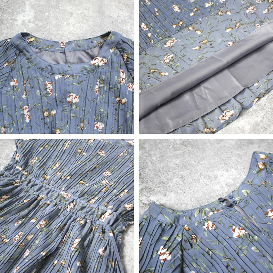 花柄の柔らかなシフォン素材にプリーツ加工を施した女性のやさしさが際立つ花柄プリントプリーツワンピース |  | 09