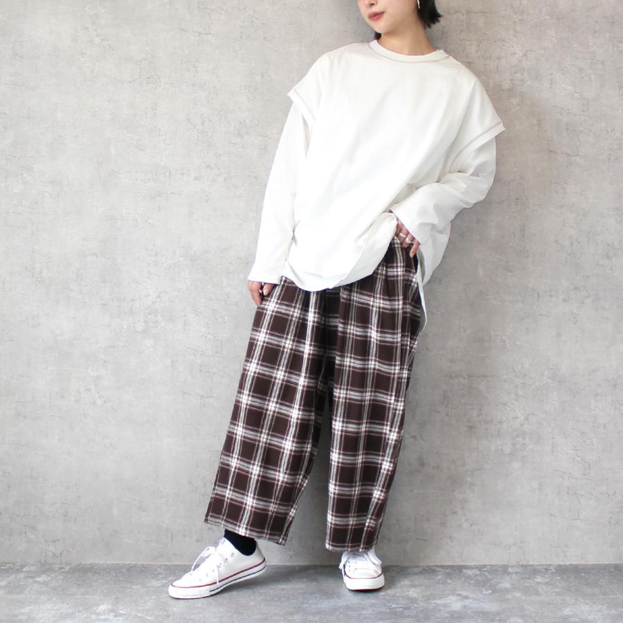 大人可愛いを演出してくれる綿麻素材のチェック柄サーカスパンツ |  | 06