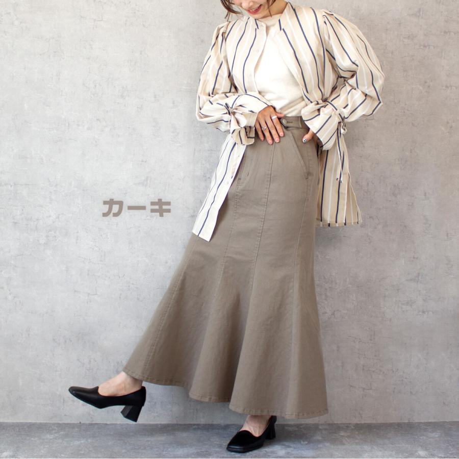 ストレッチ性のある素材を使用することで腰回りをスッキリとみせるマーメイドラインのロングスカート |  | 10