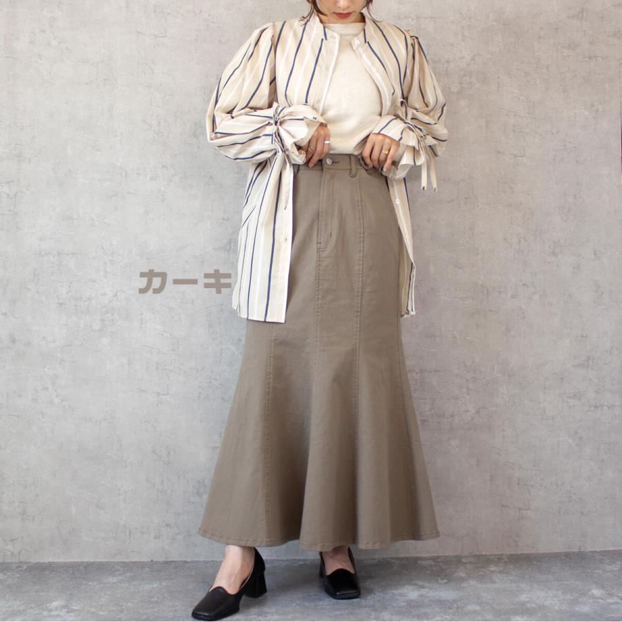 ストレッチ性のある素材を使用することで腰回りをスッキリとみせるマーメイドラインのロングスカート |  | 11