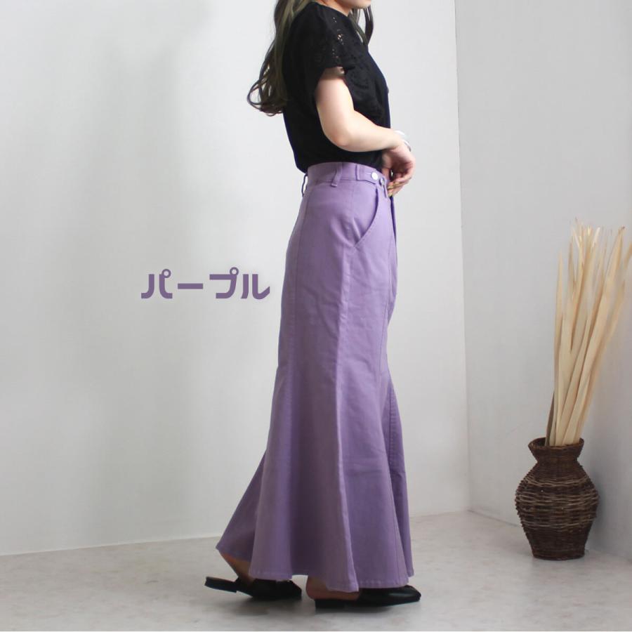 ストレッチ性のある素材を使用することで腰回りをスッキリとみせるマーメイドラインのロングスカート |  | 05