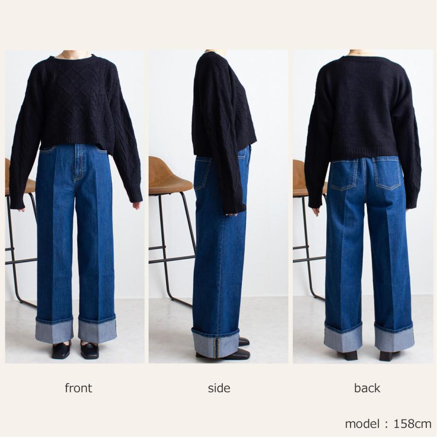 太めのロールアップデザインとセンタープレスでワイド幅でも野暮ったさなくすっきりした印象のワイドパンツ |  | 15