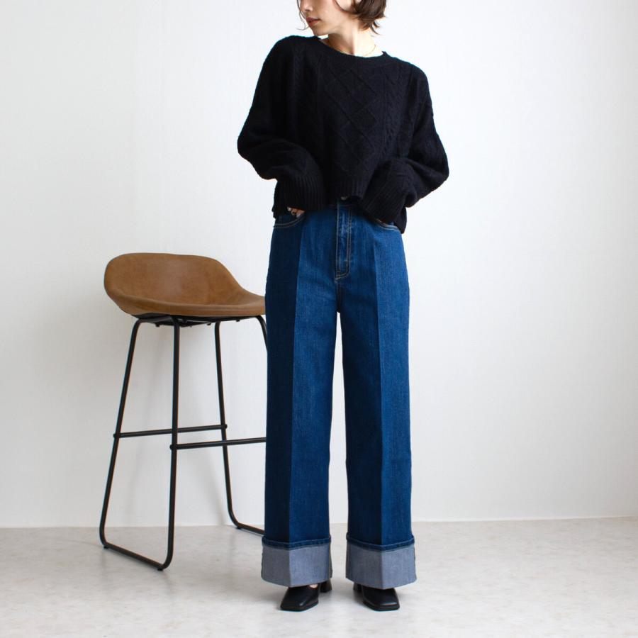 太めのロールアップデザインとセンタープレスでワイド幅でも野暮ったさなくすっきりした印象のワイドパンツ |  | 01