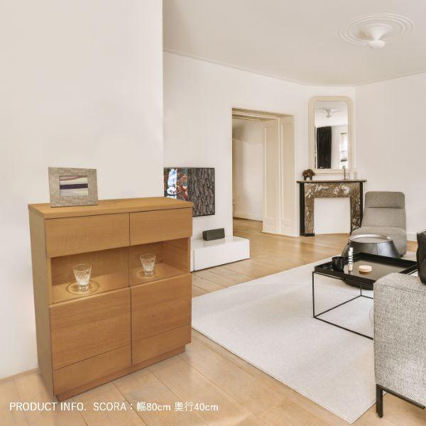 SCORA 飾り棚付き サイドボード 幅80cm 90cm 無垢 ホワイトオーク キャビネット 旭川家具 引き出し 完成品 国産 おしゃれ 北欧 |  | 03