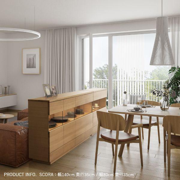 SCORA 飾り棚付き サイドボード 幅100cm 110cm 120cm 130cm 無垢 ホワイトオーク キャビネット 旭川家具 完成品 国産 |  | 06
