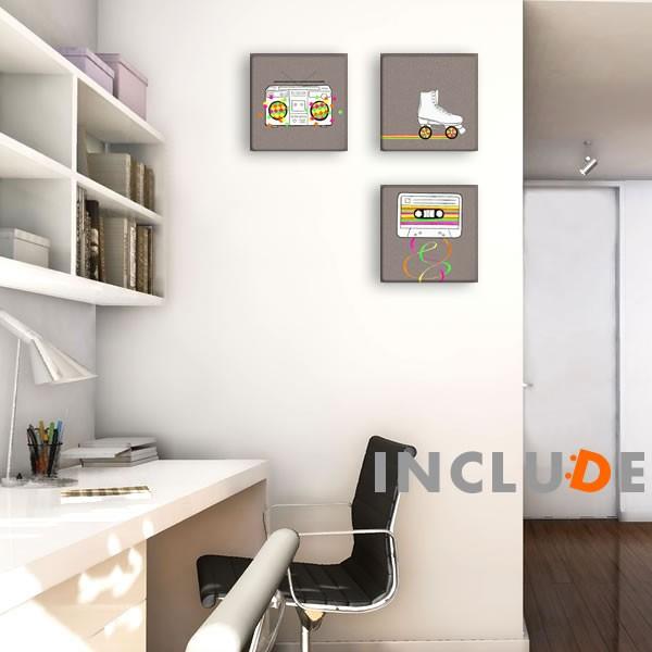 アートパネル Hallmark メッセージ グリーティング カラフル ライン ローラースケート カセットテープ カセットデッキ ラジオ コンポ パステルカラー | 