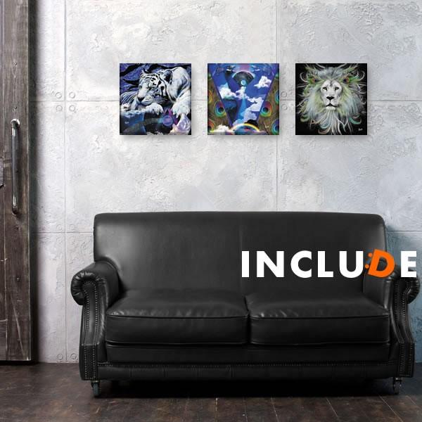 アートパネル クリエーター もふ 虹色 動物 幻想 ブラックアート ホワイトタイガー 虎 クジャク 孔雀 タジャドル 孔雀王 ライオン タテガミ 鬣 Galaion | 