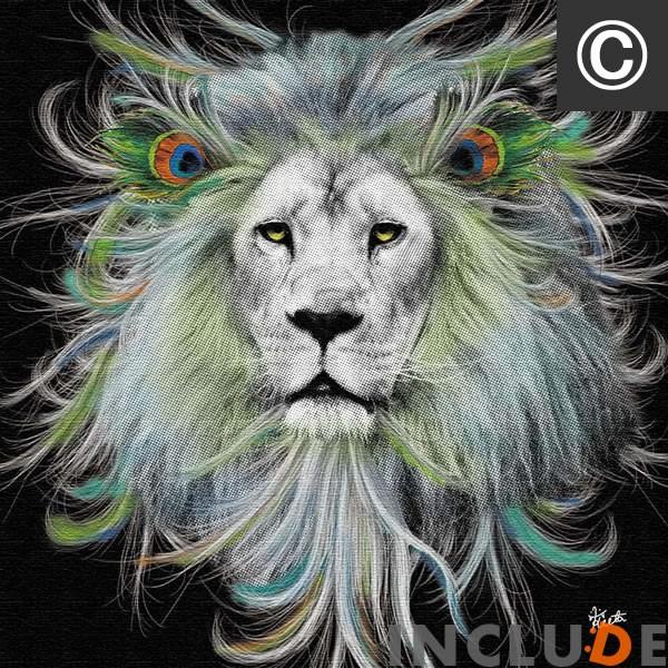 アートパネル クリエーター もふ 虹色 動物 幻想 ブラックアート ホワイトタイガー 虎 クジャク 孔雀 タジャドル 孔雀王 ライオン タテガミ 鬣 Galaion |  | 07