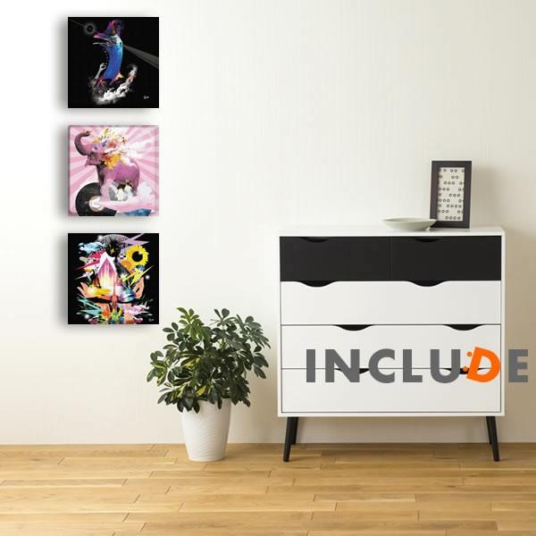 アートパネル クリエーター もふ 虹色 動物 幻想 ブラックアート ヒクイドリ 象 エレファント オニオオハシ フラミンゴ エレキ イワトビペンギン | 