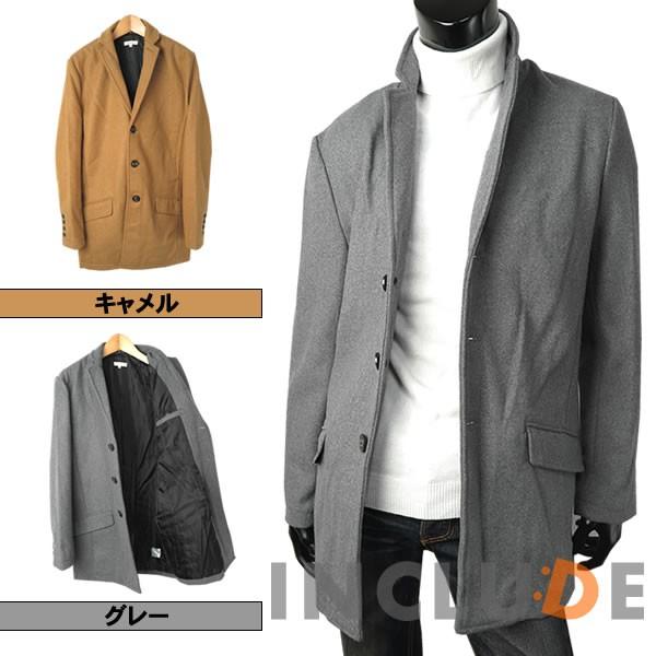 チェスターコート メルトン ウール ウールコート ハーフコート ロングコート メンズ 黒 グレー チャコール キャメル | 