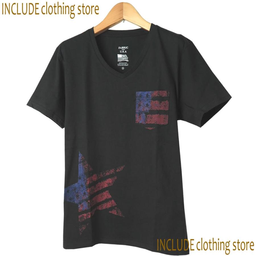 送料無料 Vネック 半袖Ｔ スター ポケット USAコットン 星条旗 アメリカ国旗 プリント Tシャツ BITTER |  | 01