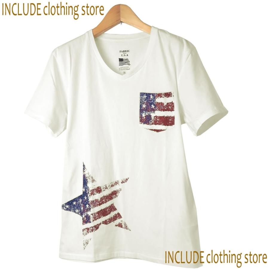 送料無料 Vネック 半袖Ｔ スター ポケット USAコットン 星条旗 アメリカ国旗 プリント Tシャツ BITTER |  | 04