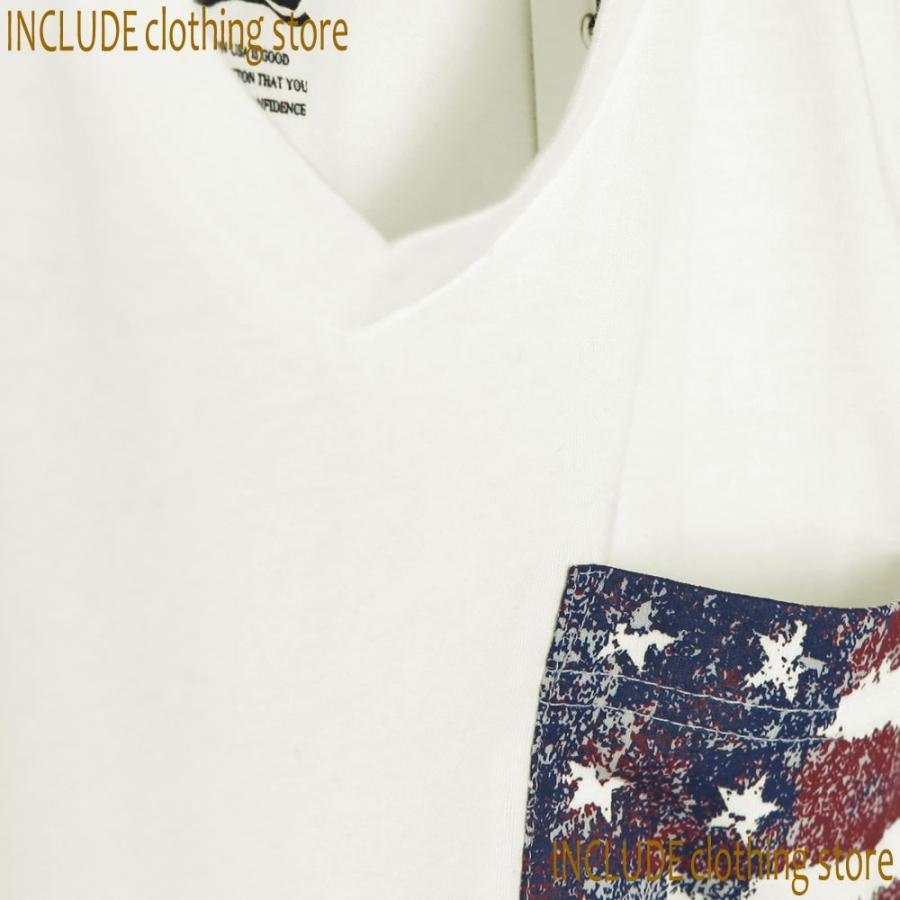送料無料 Vネック 半袖Ｔ スター ポケット USAコットン 星条旗 アメリカ国旗 プリント Tシャツ BITTER |  | 06