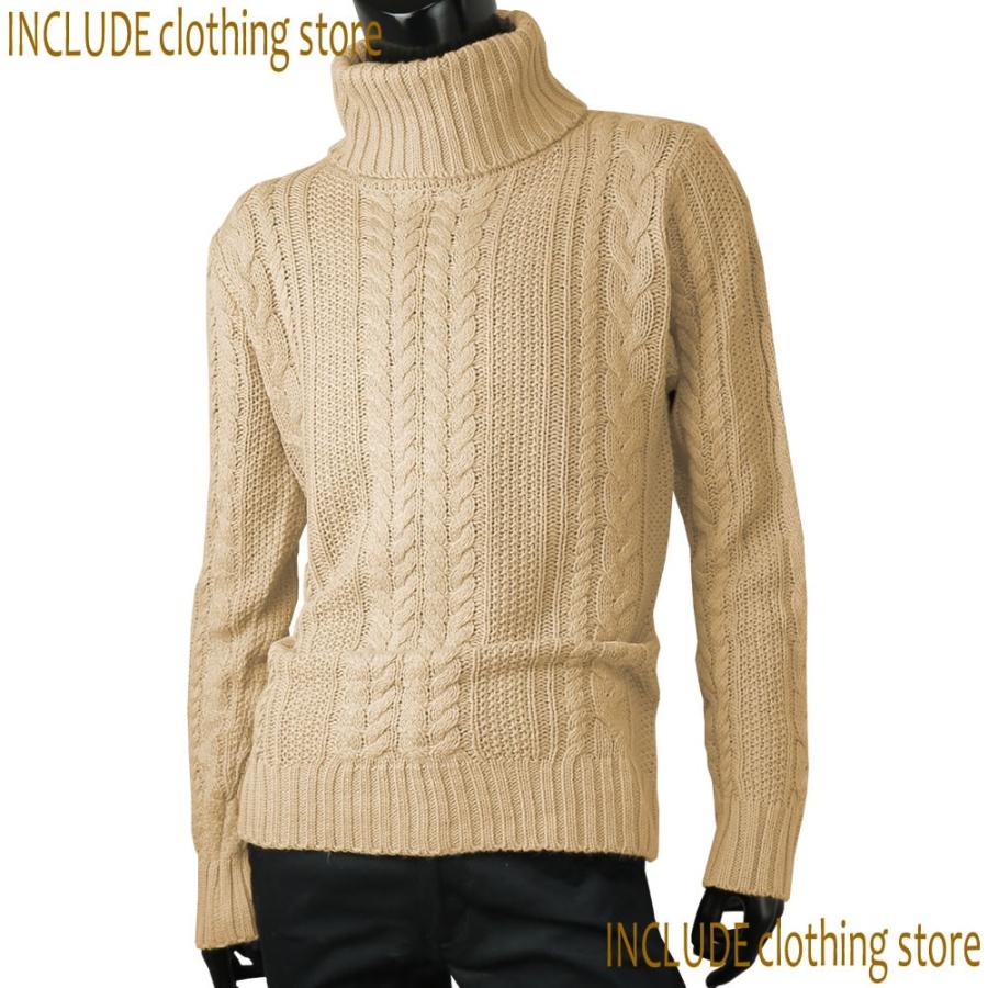 ケーブル編 タートル ニット セーター タートルニット メンズ ホワイト ベージュ カーキ |  | 01