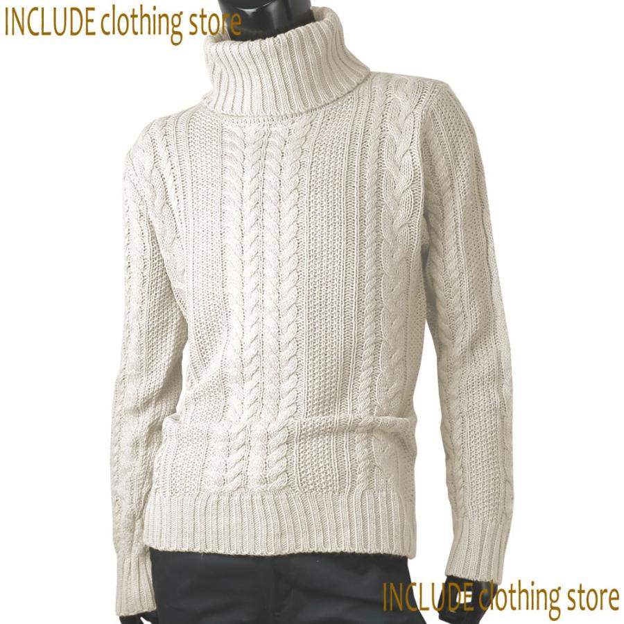 ケーブル編 タートル ニット セーター タートルニット メンズ ホワイト ベージュ カーキ |  | 02