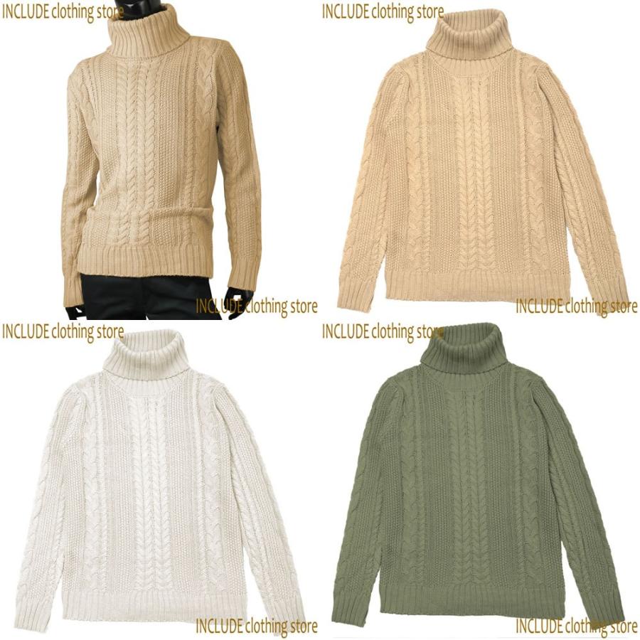 ケーブル編 タートル ニット セーター タートルニット メンズ ホワイト ベージュ カーキ |  | 04
