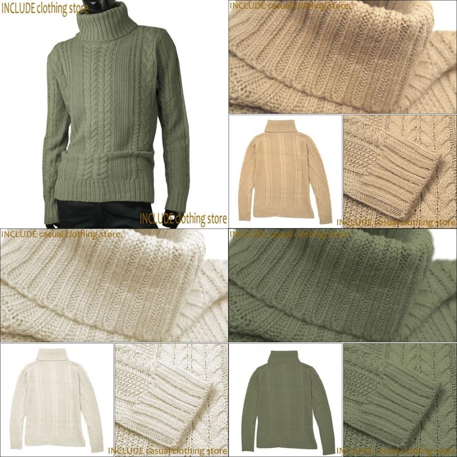 ケーブル編 タートル ニット セーター タートルニット メンズ ホワイト ベージュ カーキ |  | 05