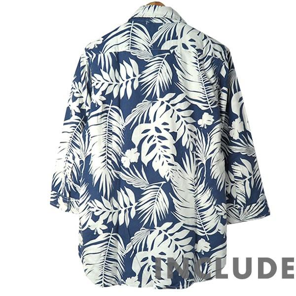 七分袖シャツ はんぱ袖 アロハ リーフ柄 ボタニカル 花柄 柄シャツ 大きめ花 フラワー ドレスシャツ 麻 フレンチレーヨン シ |  | 03