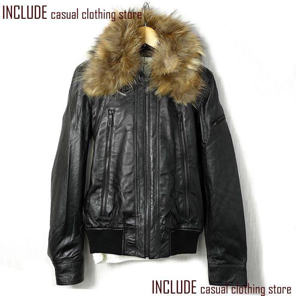 送料無料 本革 羊革 リアルファー ラムレザー ライダースジャケット ラクーンファー 黒 メンズ バイカー M L LL |  | 01