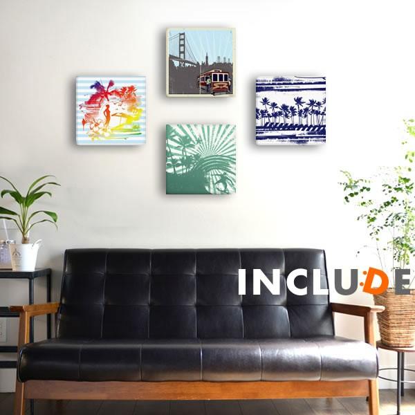 アートパネル ファブリックボード アメリカ ゴールデン・ゲート・ブリッジ 金門橋 ハワイアンシルエット レインボー サーフィン ビーチ ヤシ カフェ オブジェ | 